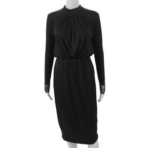 Y.A.S Womens Sheath Dress Black Mock Neck Long Sleeve Mid Calf Size S